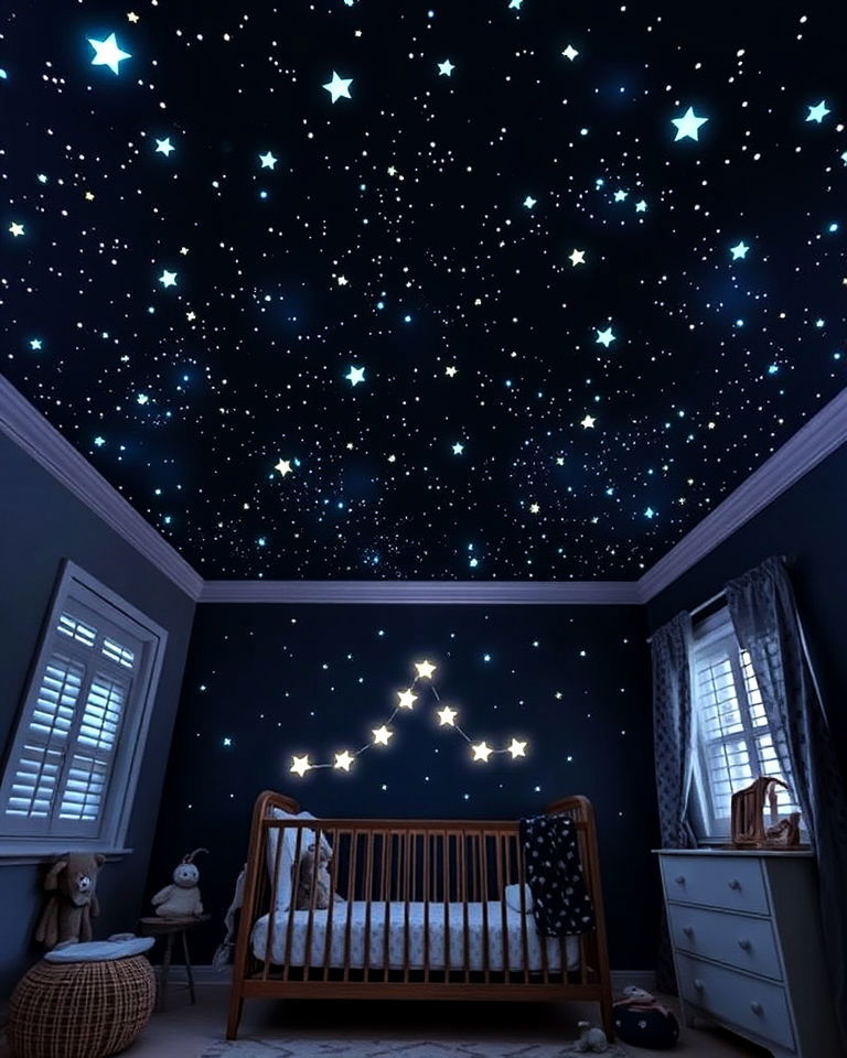 starry ceiling nursery with glow in the dark stickers