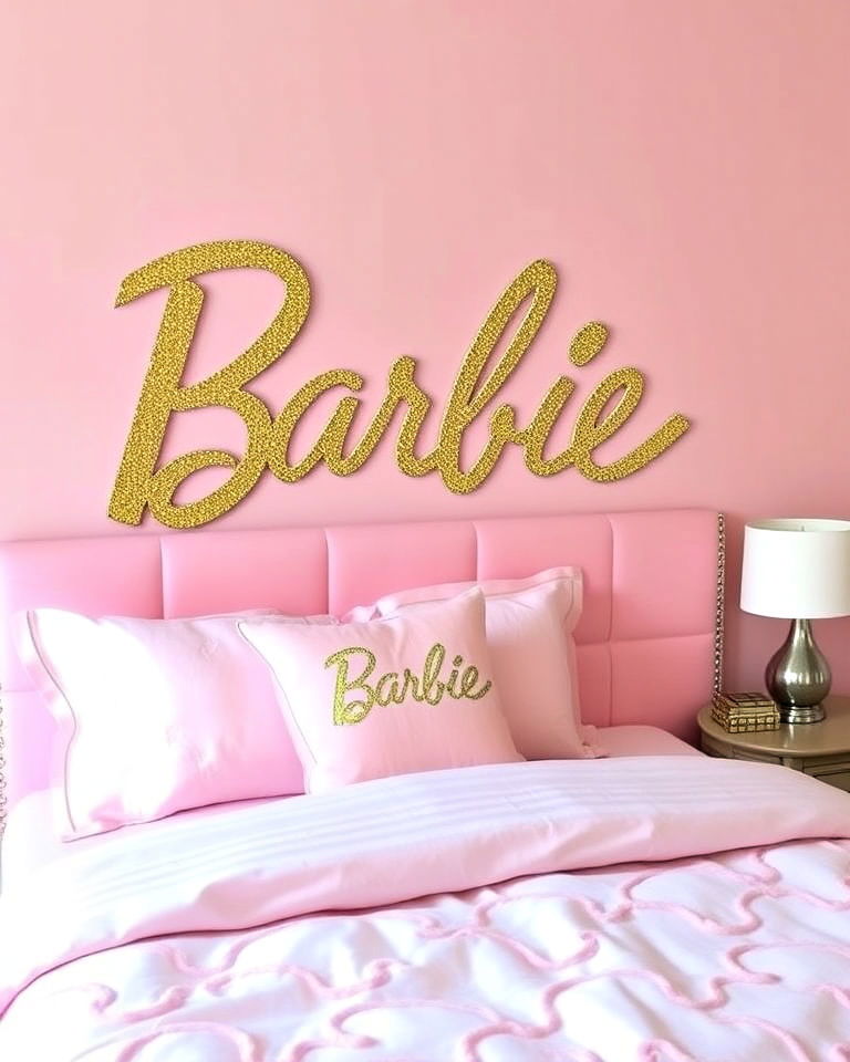 statement barbie logo headboard