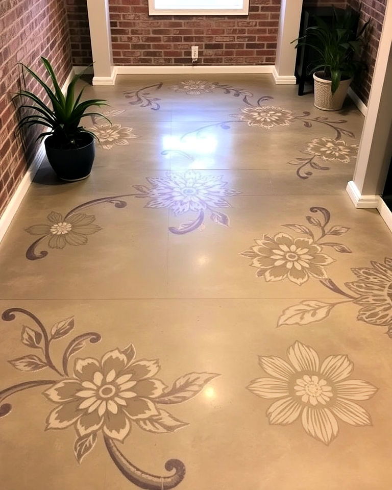 statement concrete floor with graphic stencils