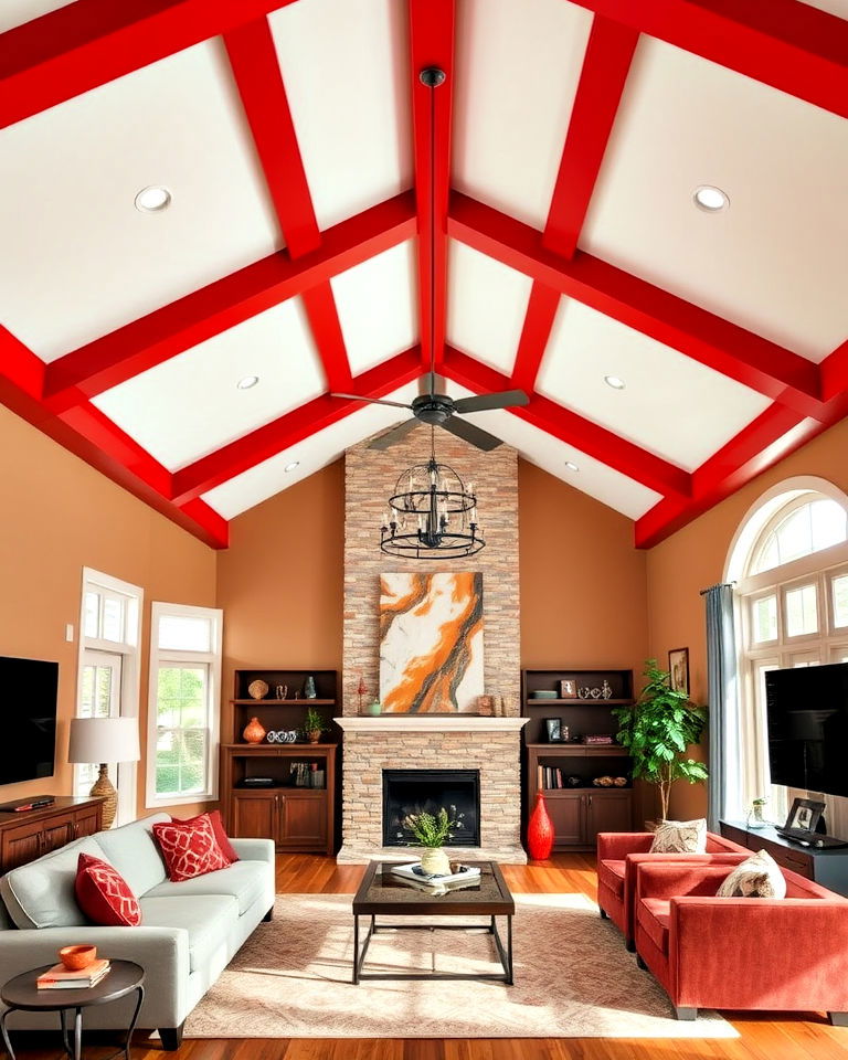 statement vaulted ceiling with painted beams