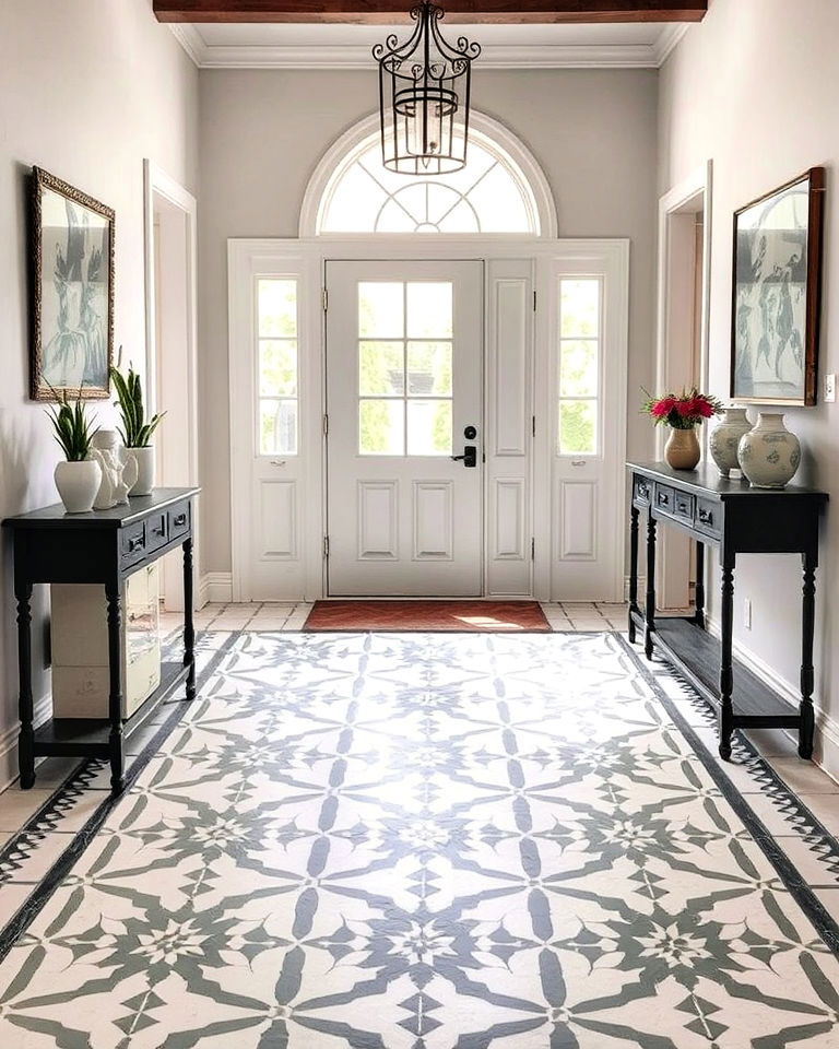 stenciled patterns concrete floor