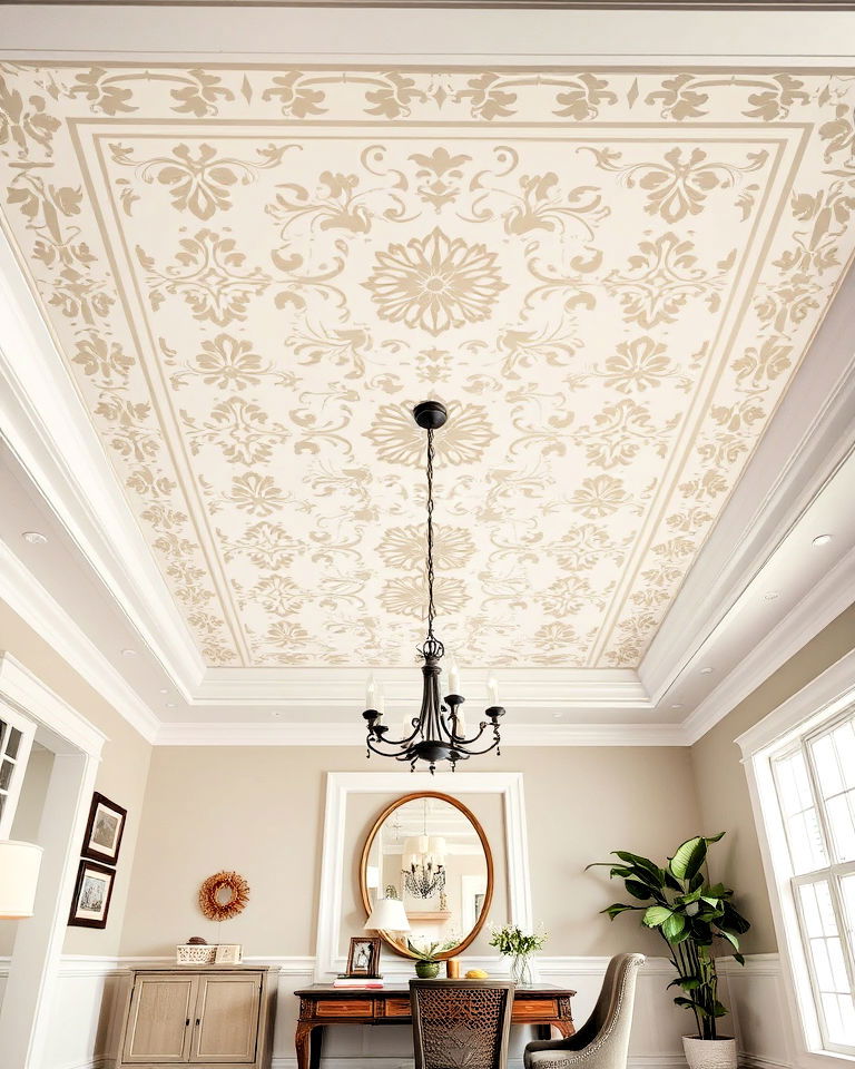 stenciled tray ceiling for home office
