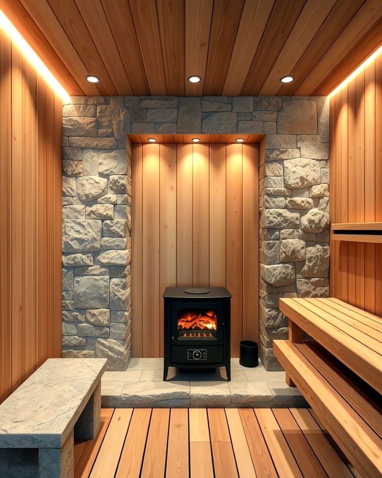 stone accent sauna