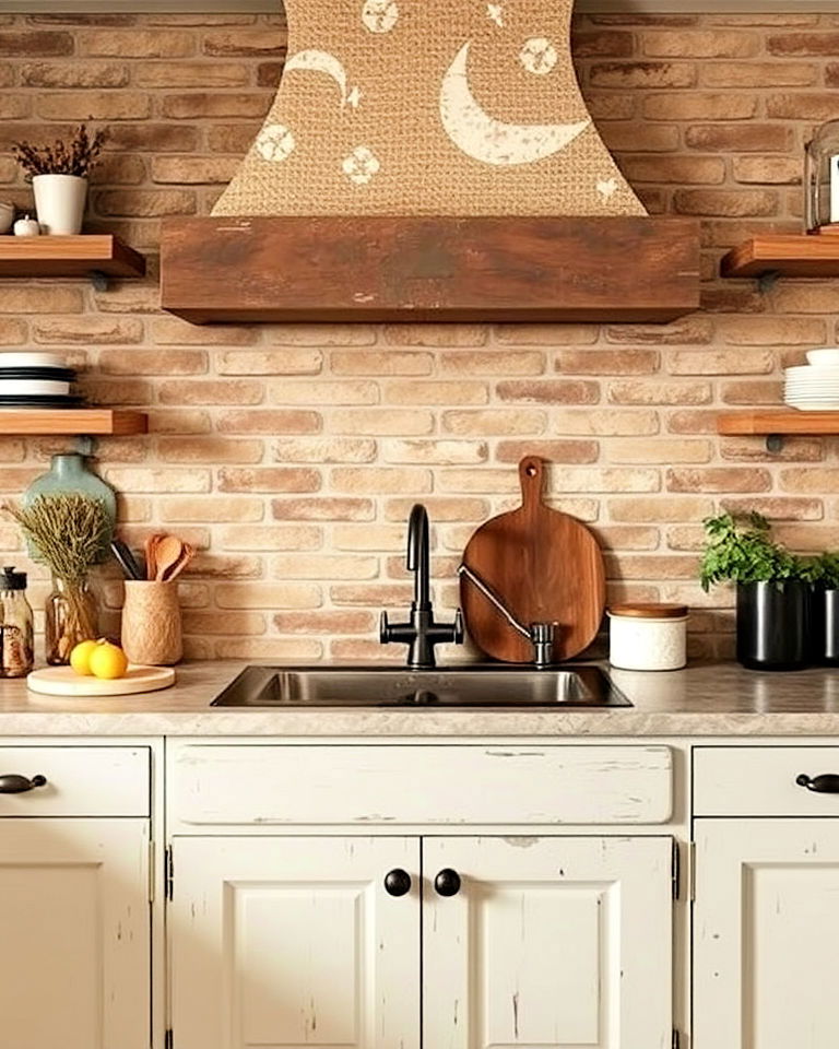 stone backsplash for an early farmhouse kitchen