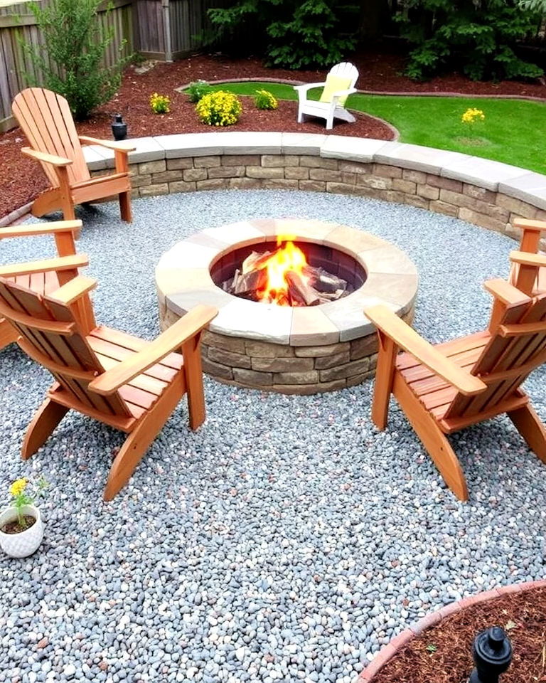 stone fire pit with a gravel floor