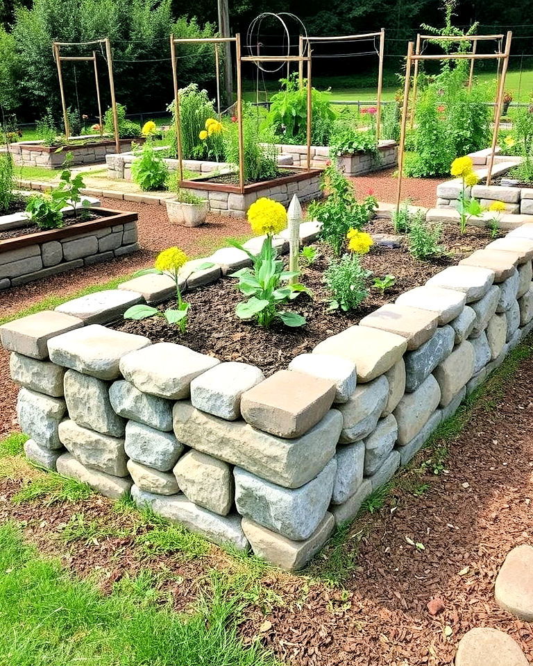 stone raised beds for a natural look