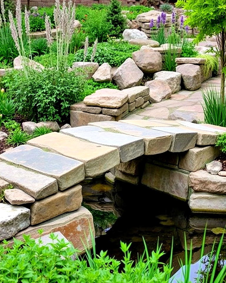 stone slab garden bridge