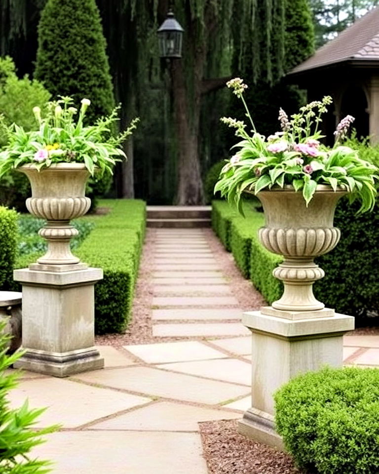 stone urns for garden entrance