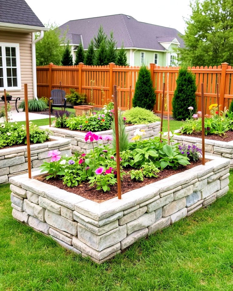 stone veneer raised beds for a sophisticated look
