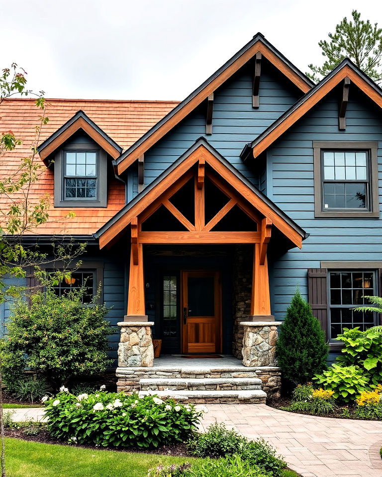 stormy blue with a rustic cedar roof idea
