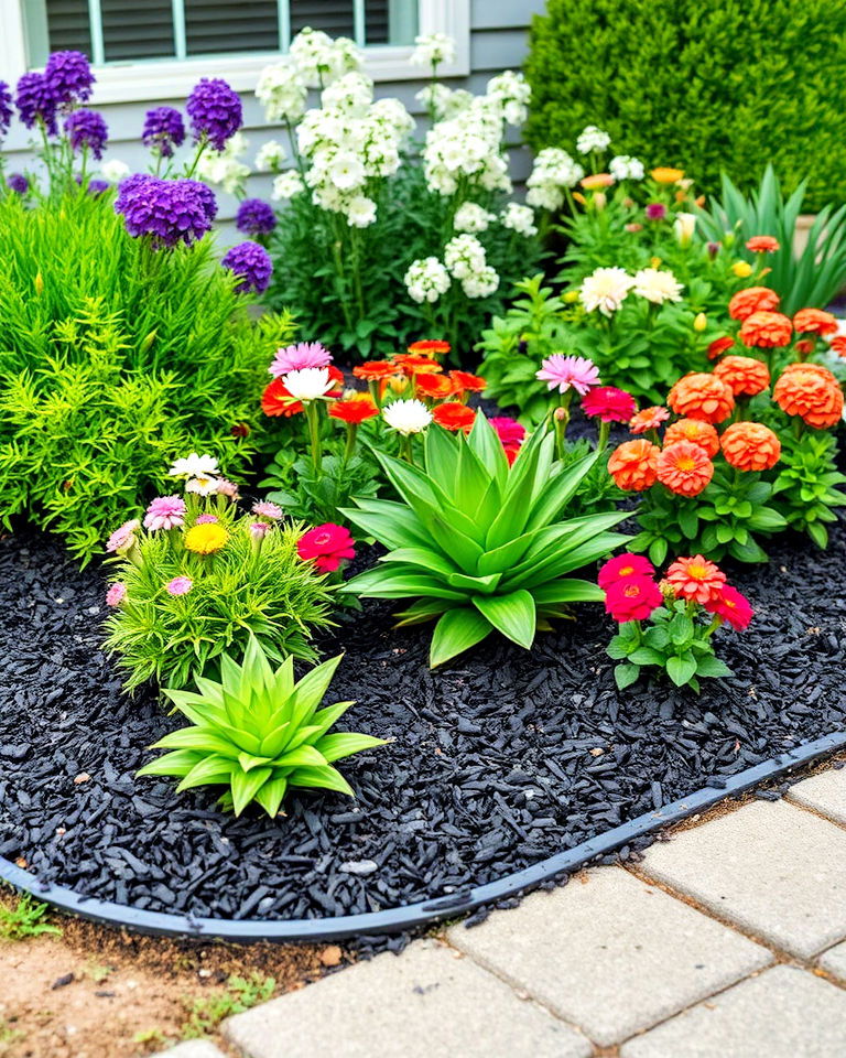 striking garden border with black mulch