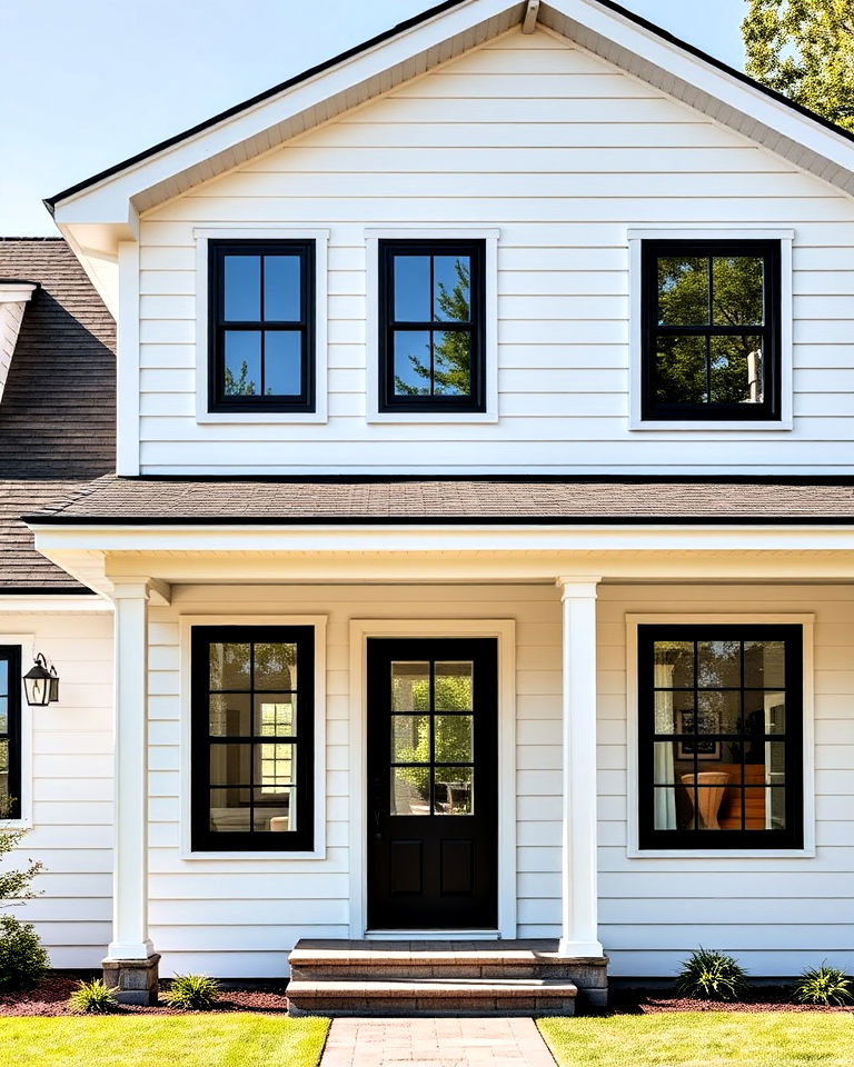 striking modern farmhouse with black windows