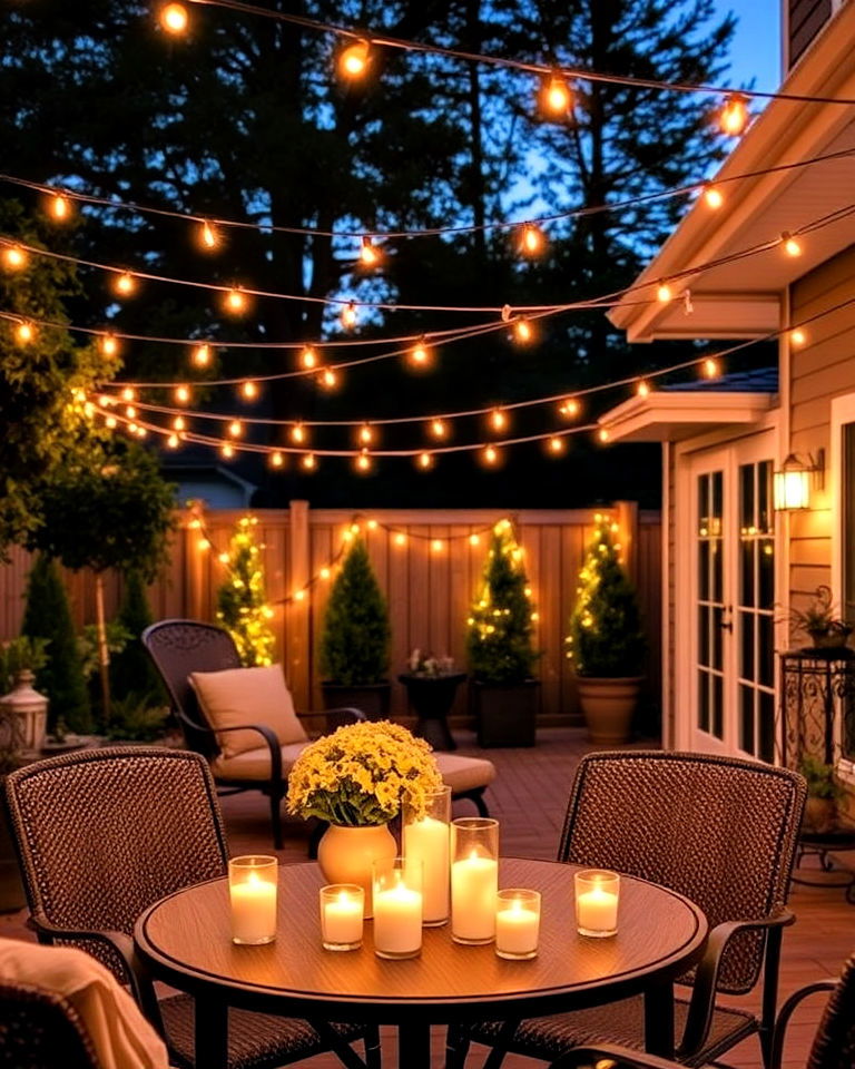 string lights with flameless candles for soft ambiance