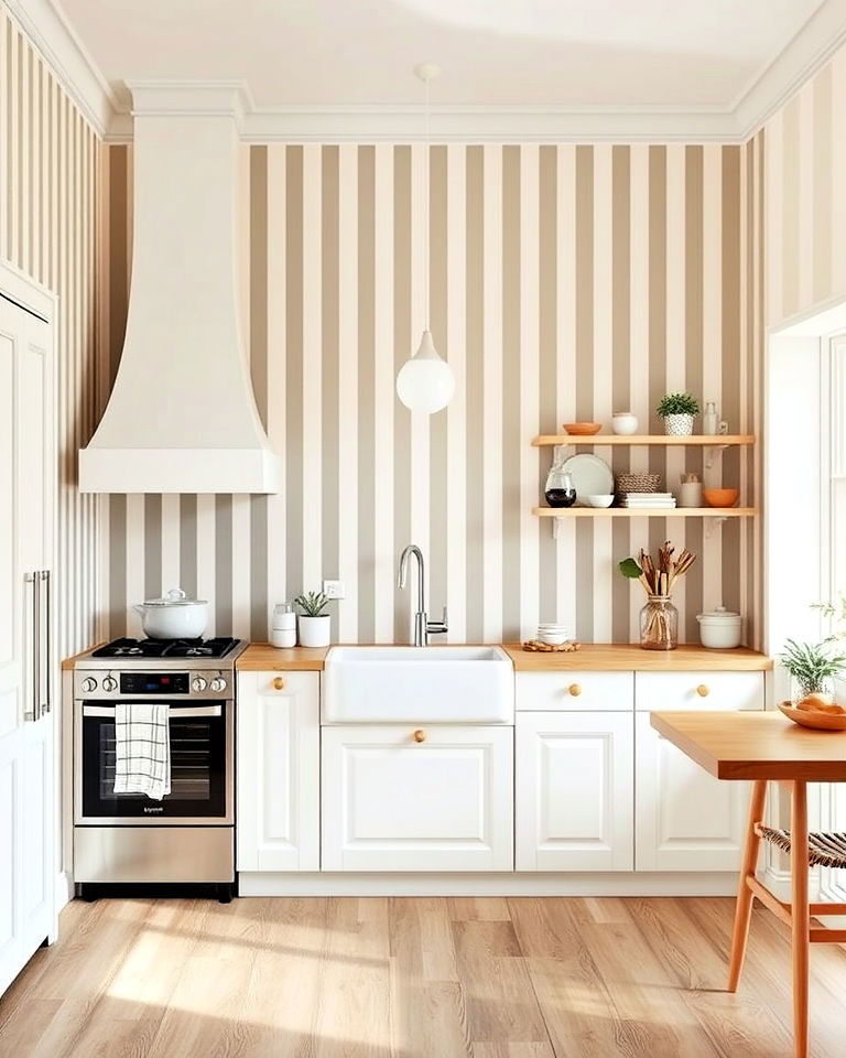striped wallpaper to enhance kitchen