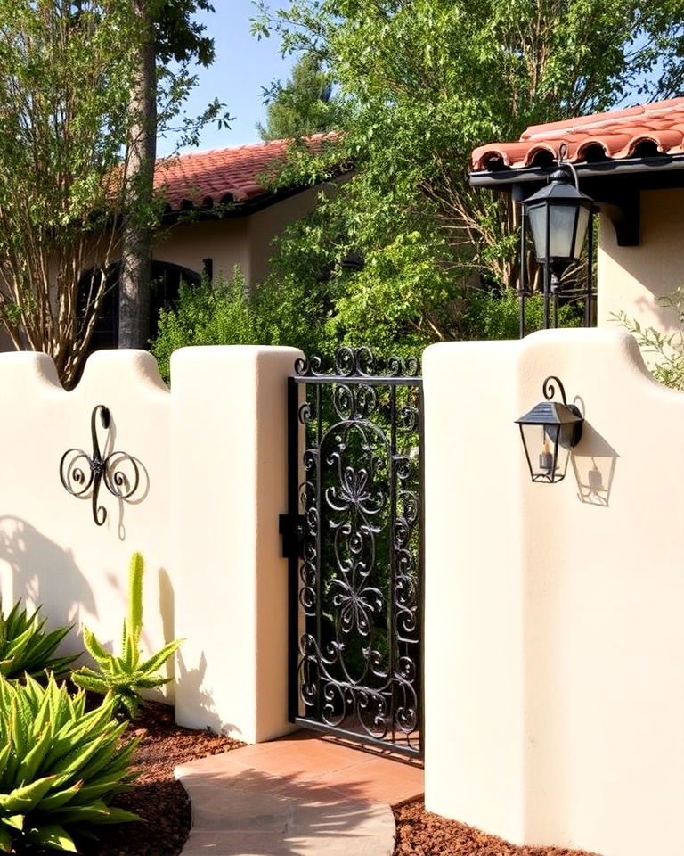 stucco walls with iron accents