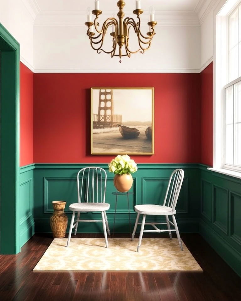 stunning bold color accent below the chair rail