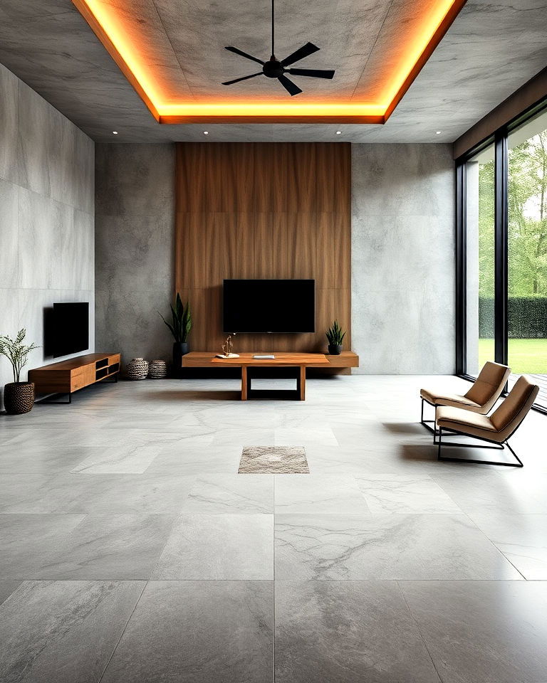 stunning concrete floor with embedded natural stone