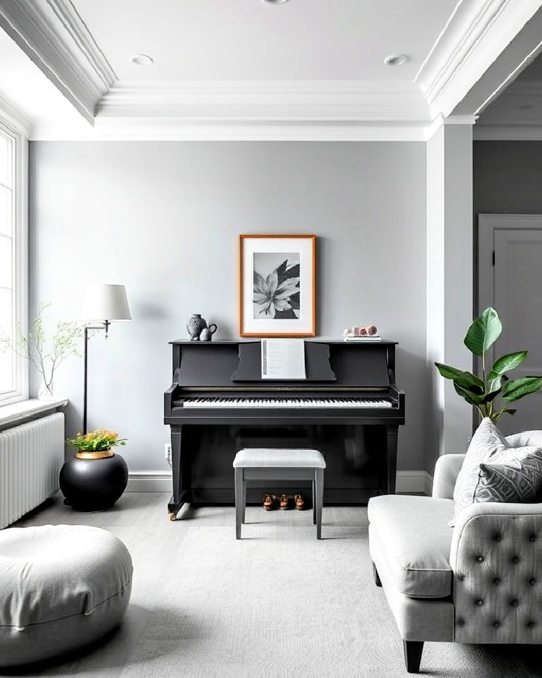 styish monochromatic theme piano room