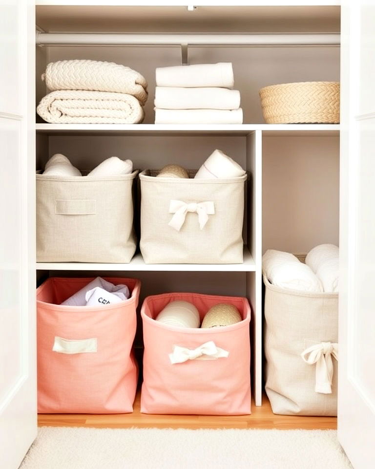 stylish and soft fabric bins for nursery closets