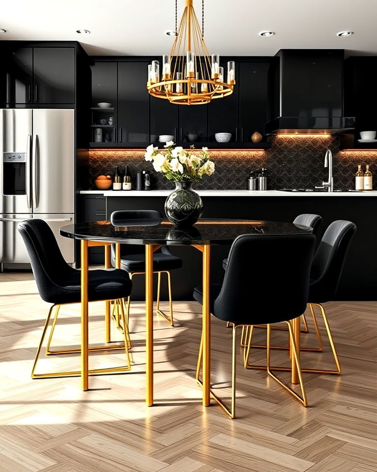 stylish black dining table with gold legs