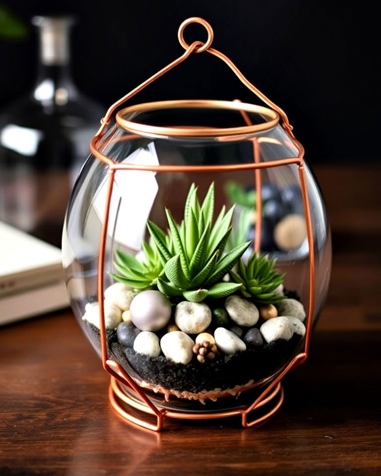 stylish copper framed terrarium
