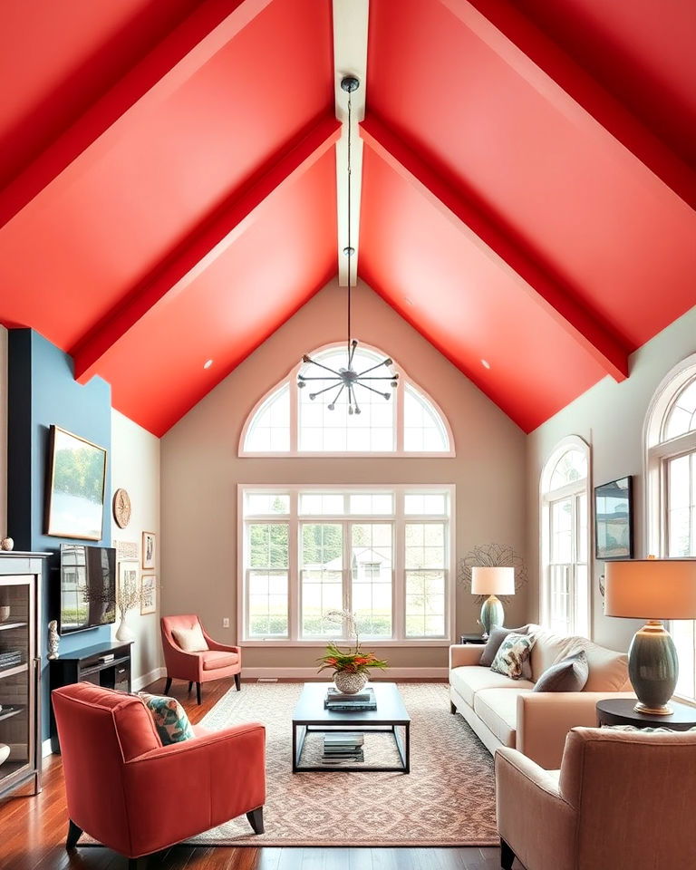 stylish painted vaulted ceiling with accent colors