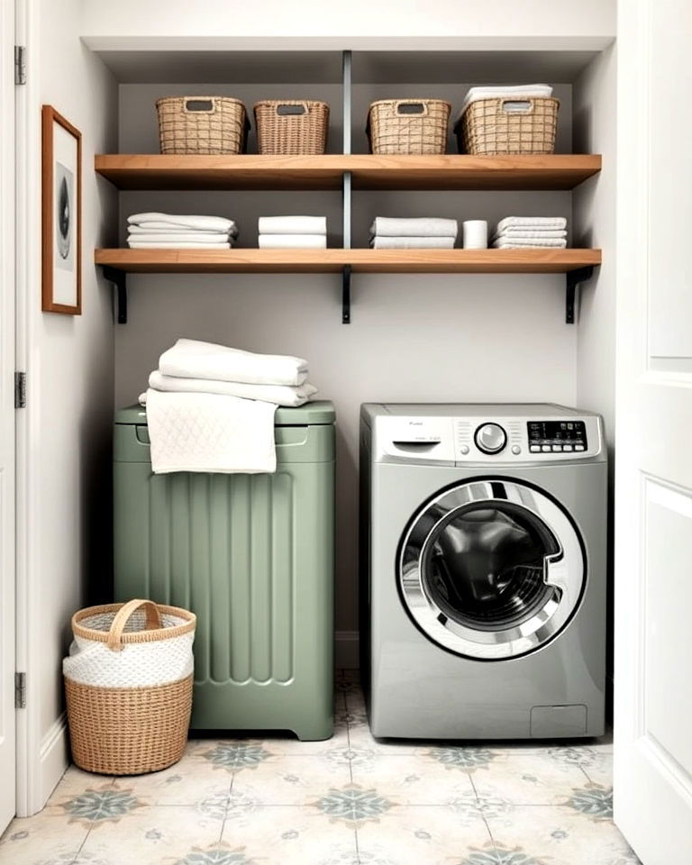 stylish sage green laundry hamper