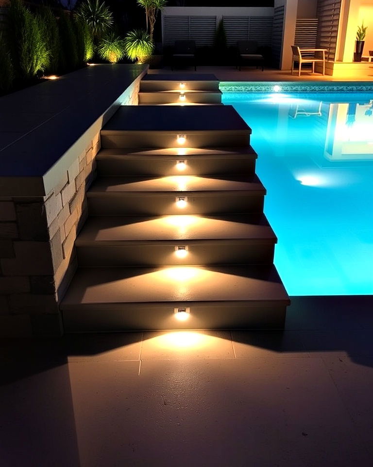 stylish step lighting for pool stairs