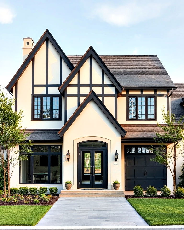 stylish tudor with flat roof elements