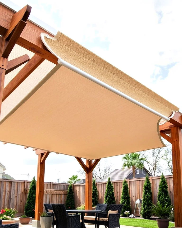 stylish wooden pergola with sunshade