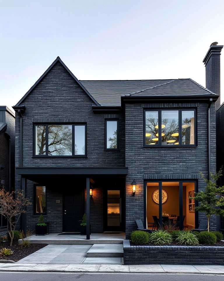 subtle industrial chic black brick exterior house