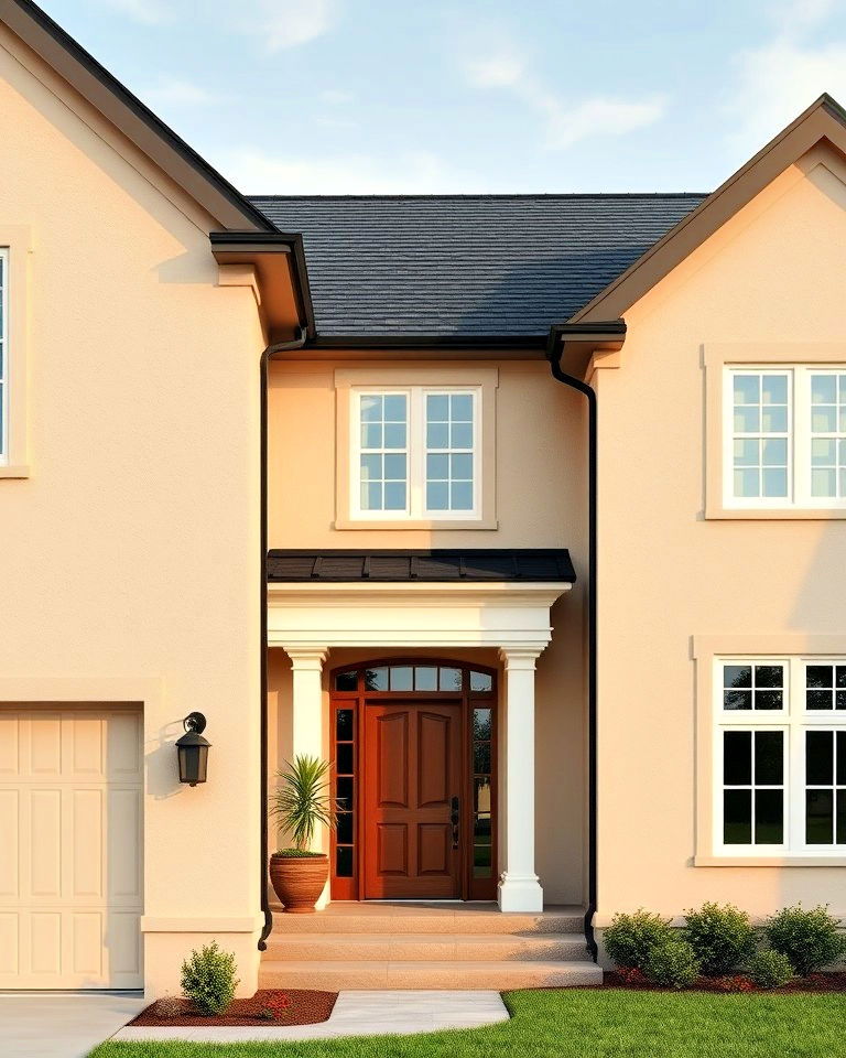 subtle yet elegant beige exterior with black roof