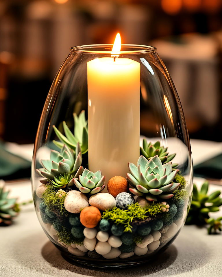 succulent terrarium with candle