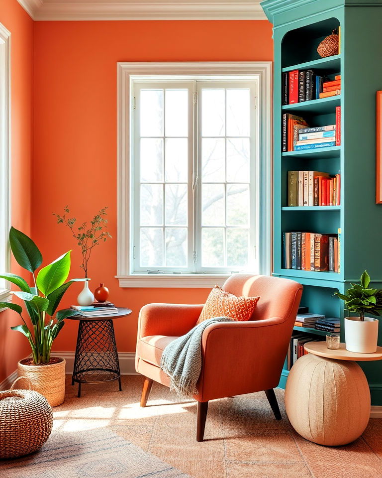 sunset hued reading nook