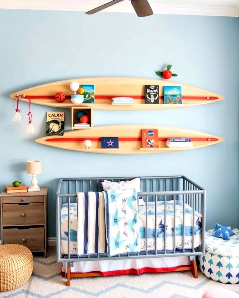 surfboard shaped shelves for your nursery