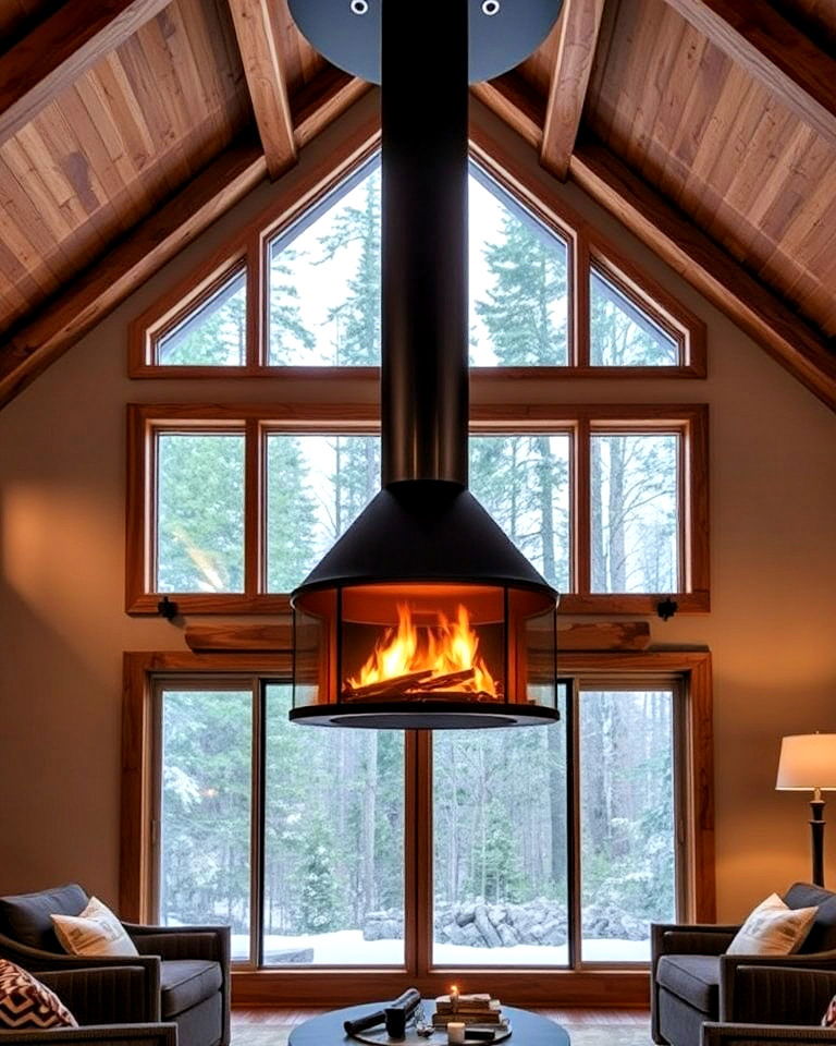 suspended fireplace for any cabin
