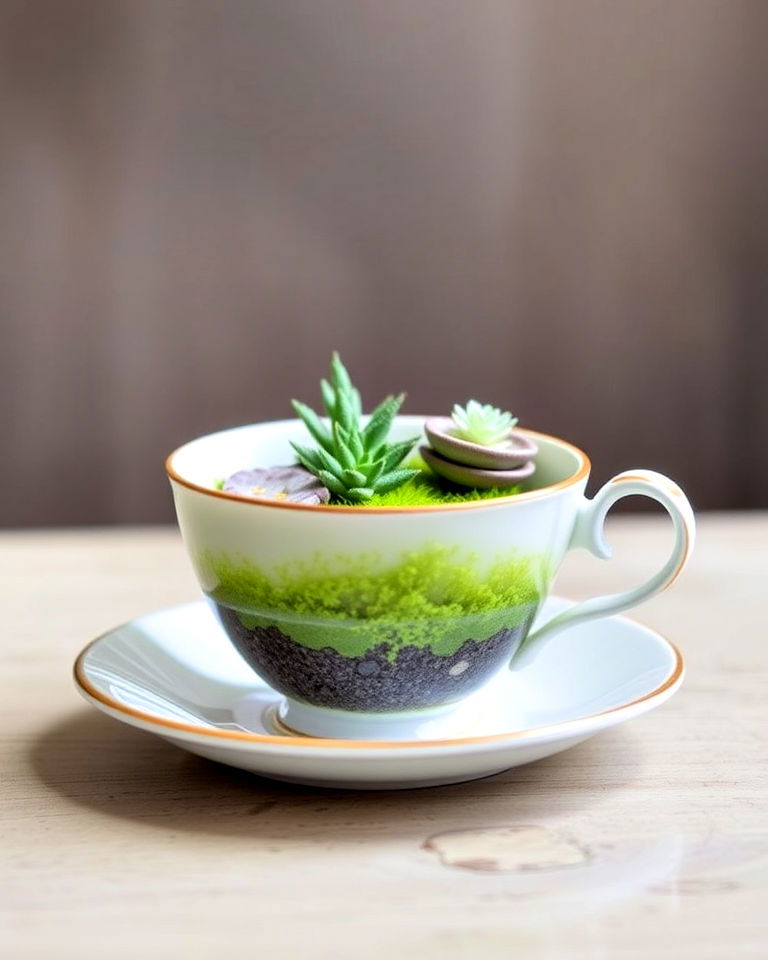teacup into a dainty terrarium