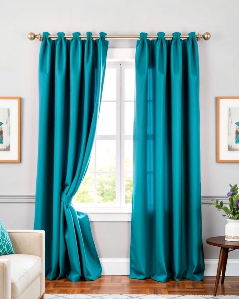 teal curtains