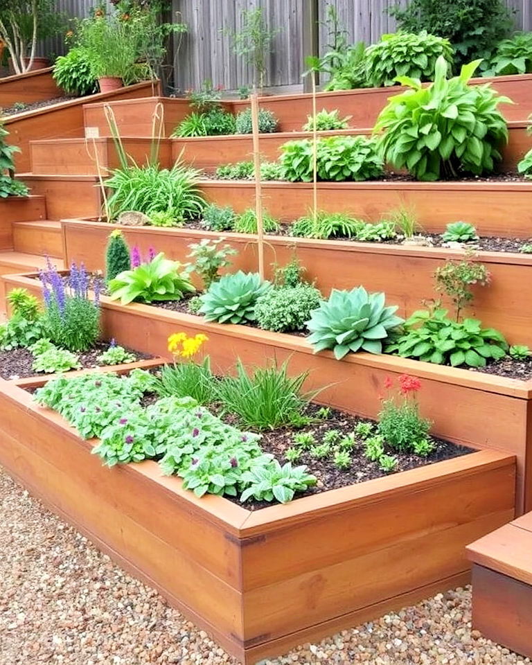 terraced planters with sleepers