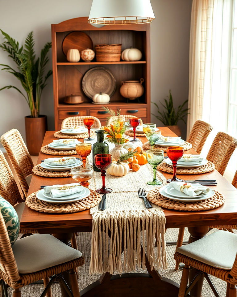 textured boho table with woven accents