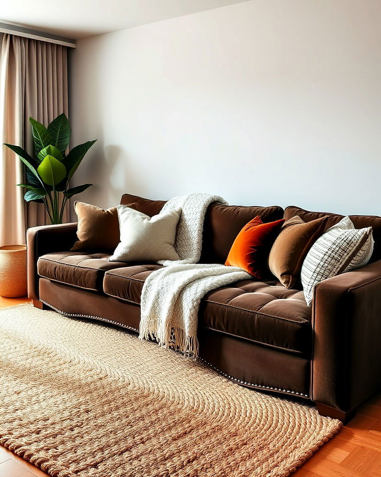 textured layer brown couch living room