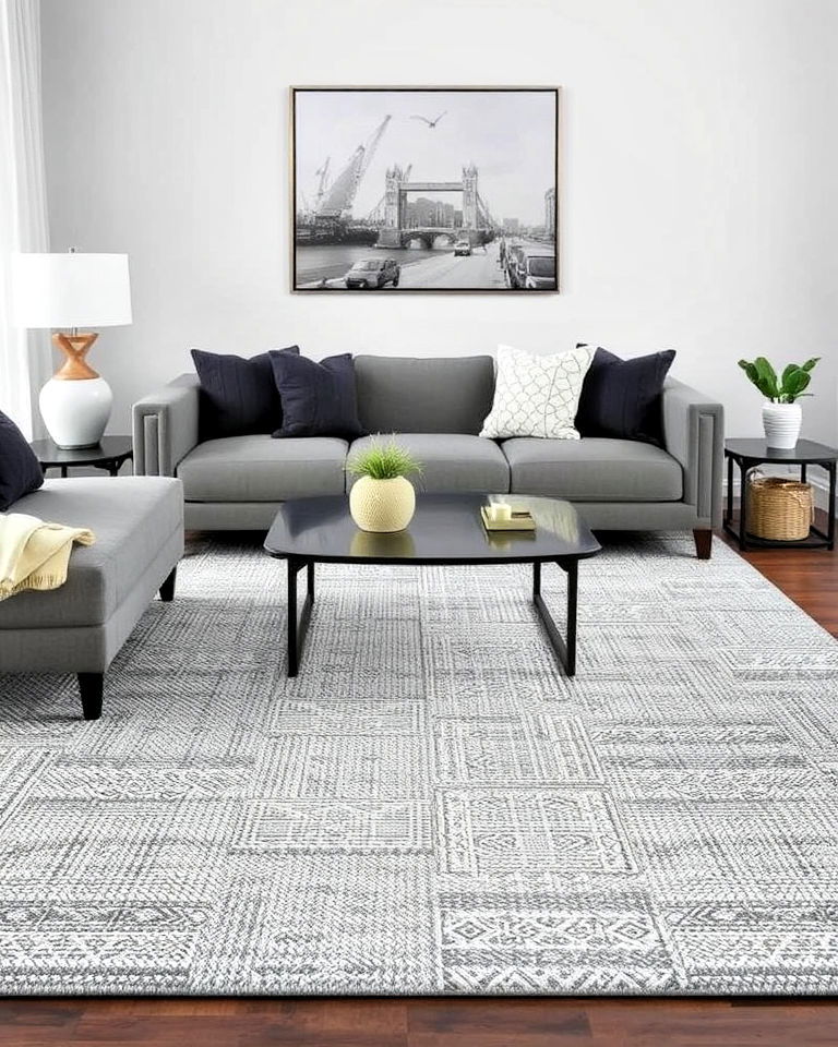 textured neutral rug for living room