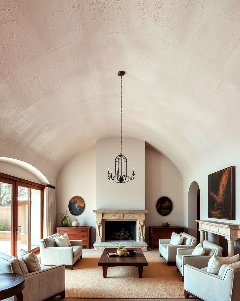 textured plaster vaulted ceiling to add depth