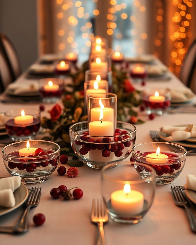 thanksgiving table with floating candles