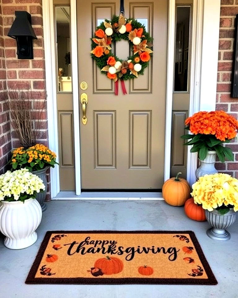 thanksgiving themed welcoming front door mat