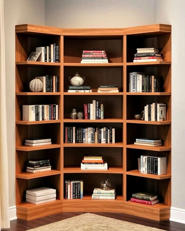 tiered corner bookcase for maximizing storage