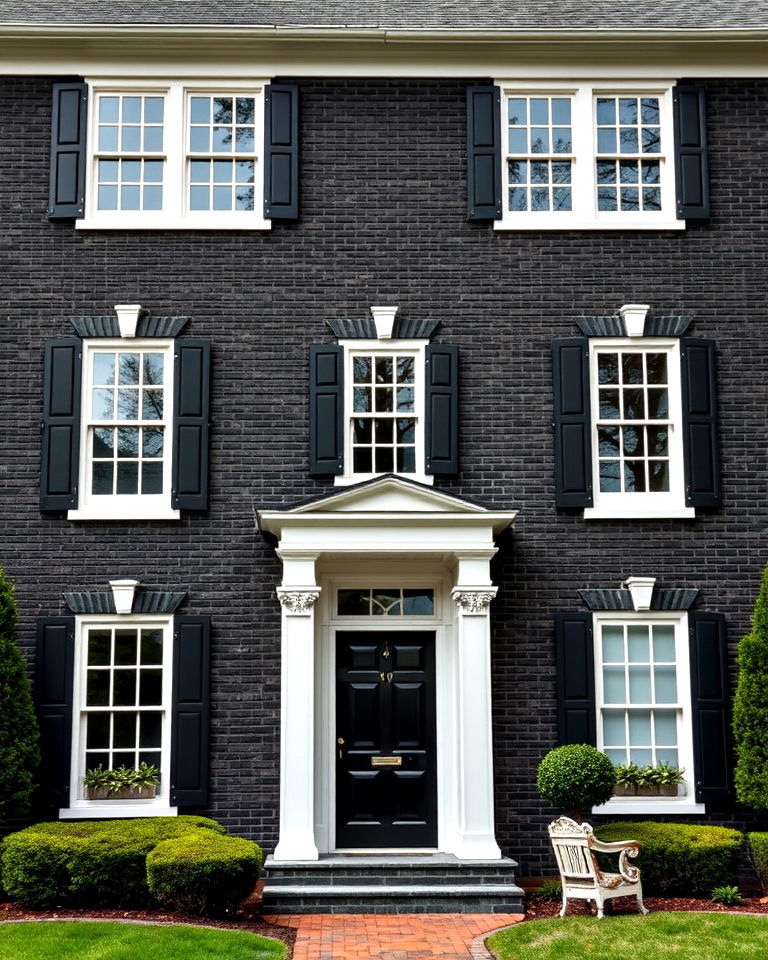 timeless colonial style black brick exterior house