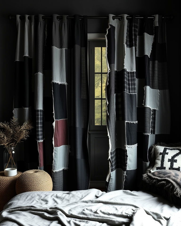 torn or patchwork curtains for room