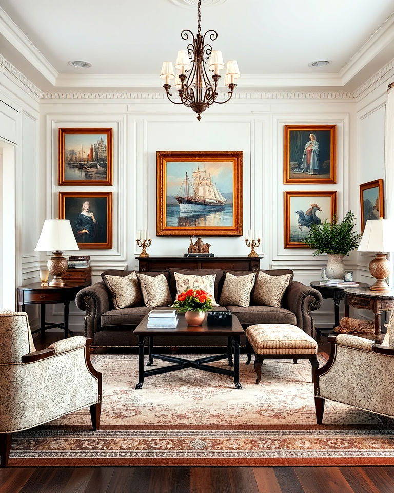traditional dark brown couch living room