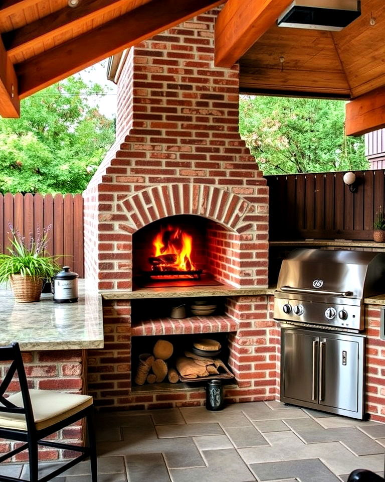 traditional outdoor kitchen with brick oven